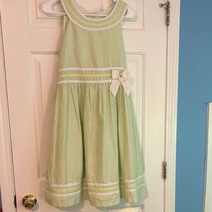 Bonnie Jean Light Green Striped Dress with Bow Easter/ special occasions